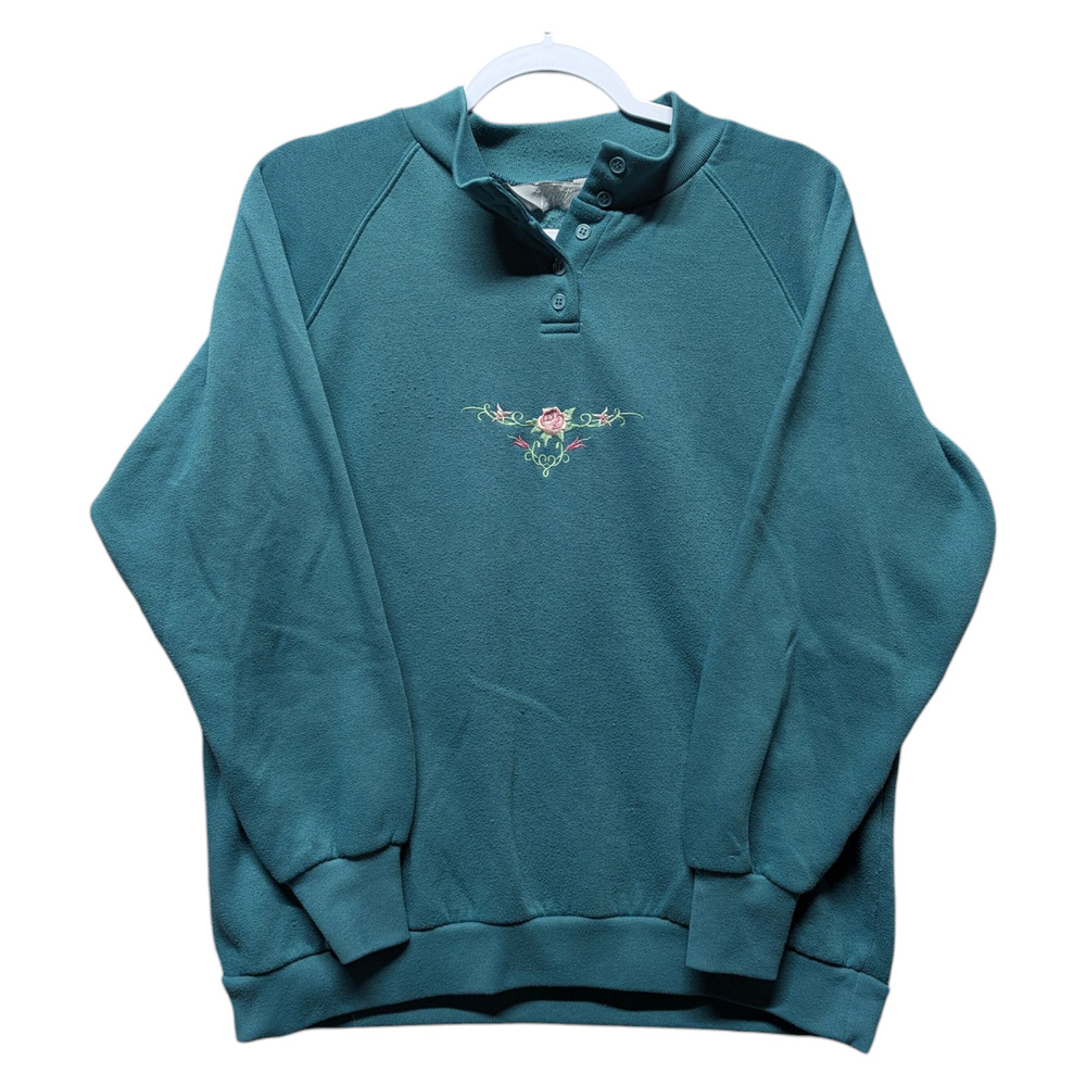 90s Rose Embroidered Granny Crewneck Sweatshirt